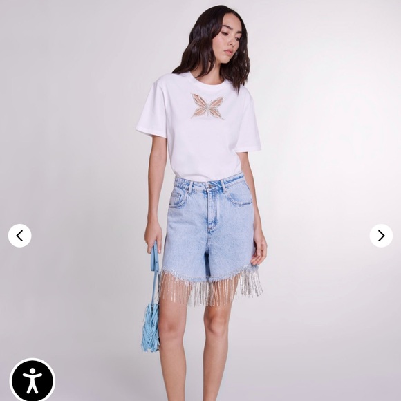 Maje Women's cotton Rhinestone denim shorts for Spring/Summer